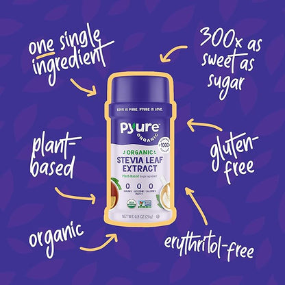 Pyure Organic Stevia Sweetener Extract Powder- 100% Stevia Leaf Extract, No Fillers, 300x Sweeter Than Sugar, 1,000 Servings