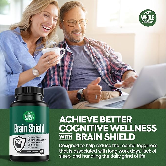 Brain Booster Nootropics - Brain Shield with Ginkgo Biloba, Alpha GPC and Bacopa Monnieri, Vitamin B12, B3 - Support Focus, Memory & Clarity, Energy & Stress Relief. (1)
