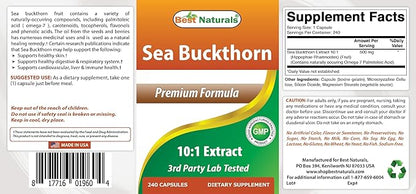 Best Naturals Sea Buckthorn Oil Powder Extract 10:1 500 mg 240 Capsules - Non-GMO, Gluten Free - Contains Naturally Occuring Omega-7 Palmetoleic Acid