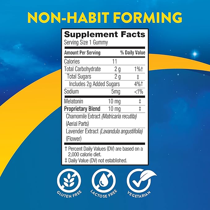 MidNite Deep Sleep Extra Strength, 10 mg Melatonin Sleep Aid, Non-Habit Forming, Herbal Dietary Supplement for Adults, Drug-Free, Gluten-Free, Lactose-Free, Vegetarian-Friendly, 36 Gummies
