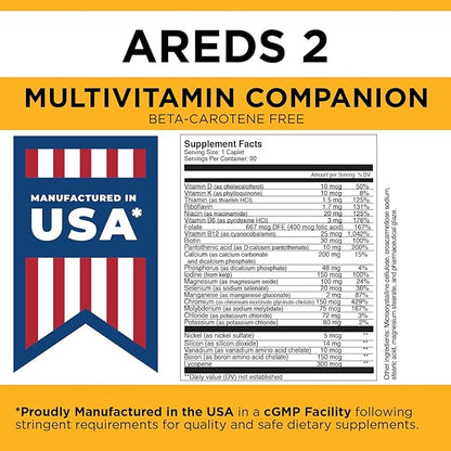 Viteyes Classic AREDS 2 Companion Beta-Carotene Free Multivitamin Supplement, Comprehensive Multivitamin Formula for AREDS 2 Users, 90 Caplets
