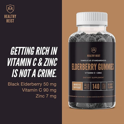 Sambucus Black Elderberry Gummies for Adults and Kids with Zinc and Vitamin C, 280 Gummy Bulk Size, Chewable Immune Support, Non GMO, Kosher, Pectin, Vegan, Delicious Berry Flavor