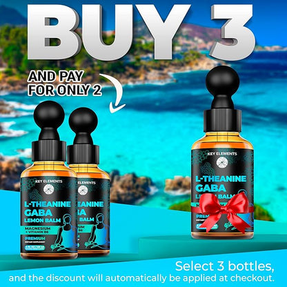 KEY ELEMENTS Liquid GABA with L Theanine Supplement | GABA 500mg and L Theanine 200mg | L-Theanine and GABA Supplements with Lemon Balm Extract, L-Theanine and Magnesium with Vitamin B6 | GABA Drops