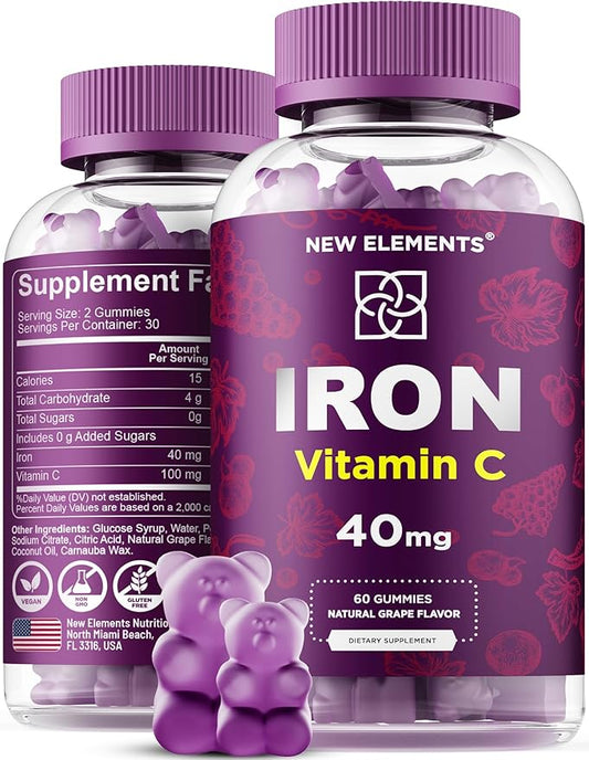 Iron Gummies 40mg with Vitamin C 100mg – Best Iron Supplement for Women, Men & Adults – Free Blood Builder for Anemia – Immune Support & Energy Booster | Fruit Pectin | Vegan | Non-GMO