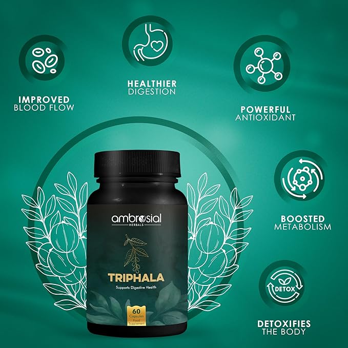 AMBROSIAL Triphala 500 Mg Organic Triphala Capsules Pack of 1-60 Capsules