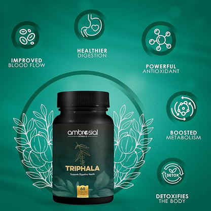 AMBROSIAL Triphala 500 Mg Organic Triphala Capsules Pack of 1-60 Capsules
