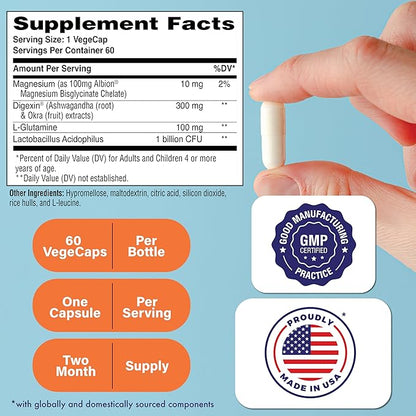 Health Thru Nutrition Mindful GI - Healthy Mind & Gut Complex | with Digexin, Magnesium, L-Glutamine, and Probiotic for Gut-Brain Axis Support | Regularity, Bloating, Calmness Supplement