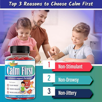 Therefore Magnesium Citrate Supplement for Teens, Calm Magnesium Gummies for Kids - Supports a Healthy Stress Response, Bone Health, Sleep - Gluten Free, Low Sugar (60-Day Supply)