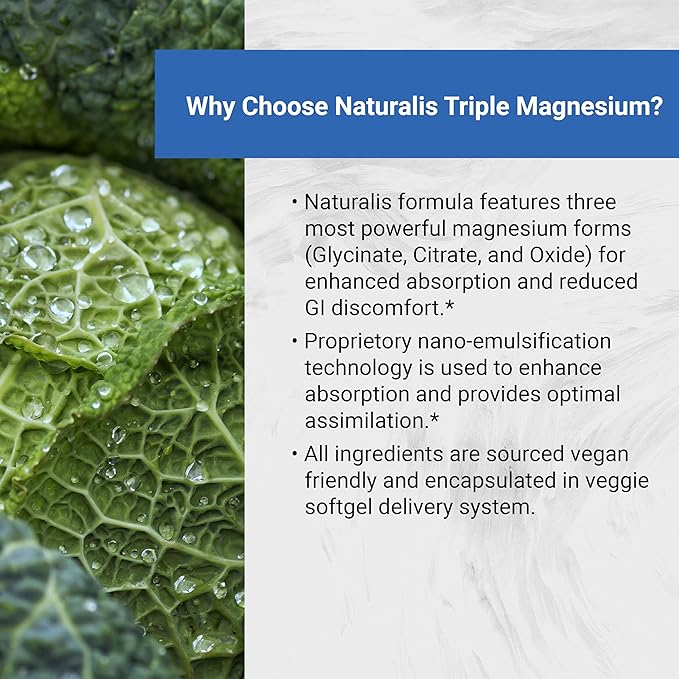 Triple Magnesium Complex | Vegan Magnesium Glycinate, Citrate & Oxide 250mg | Easily Absorbed Magnesium Supplement for Stress, Muscle, Heart, Bone Support | 120 Veggie Softgels