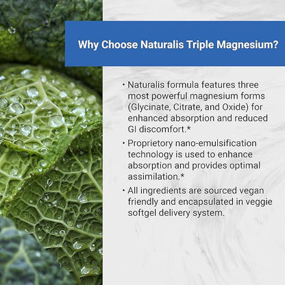 Triple Magnesium Complex | Vegan Magnesium Glycinate, Citrate & Oxide 250mg | Easily Absorbed Magnesium Supplement for Stress, Muscle, Heart, Bone Support | 120 Veggie Softgels