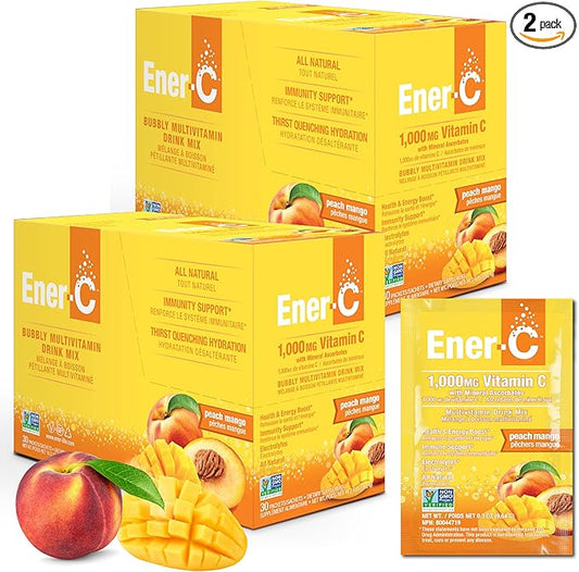 Ener-C Multivitamin Drink Mix - Vitamin Packets for Water, Electrolytes Powder Packets, Vitamin Drink Mix, Hydration Liquid Mix, Immune Booster for Adults, Healthy Energy - Peach Mango, 60 Count