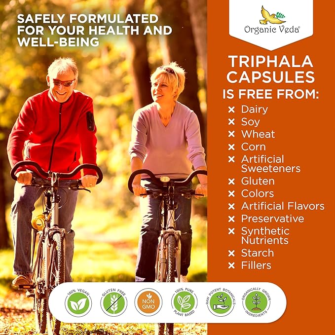 Organic Veda Triphala Capsules - Ultra Concentrated Amla Extract Organic Triphala Supplement with Natural Vitamin C - for Colon Cleanse, Skin Radiance, Immunity & Digestion - 120 Vegan Pills