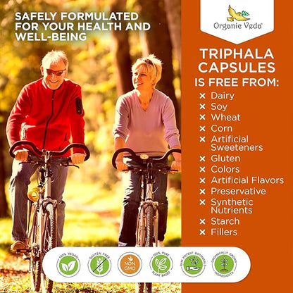 Organic Veda Triphala Capsules - Ultra Concentrated Amla Extract Organic Triphala Supplement with Natural Vitamin C - for Colon Cleanse, Skin Radiance, Immunity & Digestion - 120 Vegan Pills