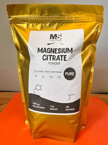 Magnesium Citrate Powder - Magnesium Supplement, Magnesium 400mg, Pure Magnesium Citrate - Gluten Free, 3500mg per Serving, 1kg (2.2 lbs) (Pack of 1)