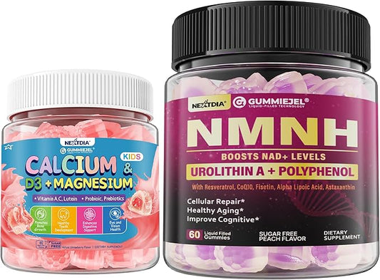 NAD+ Supplement for Women with Urolithin A, Polyphenol Complex, Resveratrol + Kids Calcium Gummies