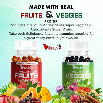 Made with Real Fruit-Real Veggie Gummies-Superfood Vegetable Vitamin Supplement for Women,Men,Kids-Blend of Fruit and Greens for Daily Health.Fruits and Vegetables Supplements (30-Day Supply)