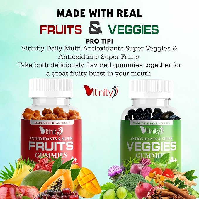 Made with Real Fruit and Real Veggie Gummies - Superfood Vegetable Vitamin Supplement for Women,Men & Kids - with a Blend of Fruit and Greens for Daily Health (60-Day Supply)