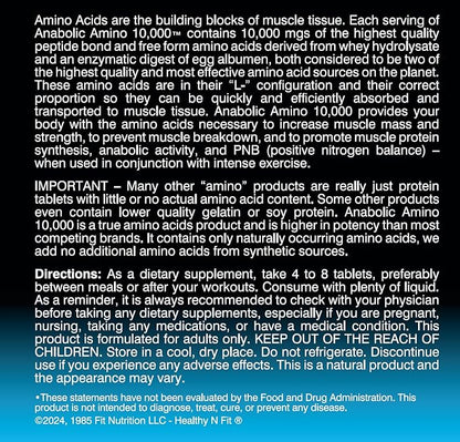 Healthy 'N Fit - Anabolic Amino 10,000 -Amino Acid Tablets (180)- Hydrolyzed Egg & Whey Source- FAST Absorbing