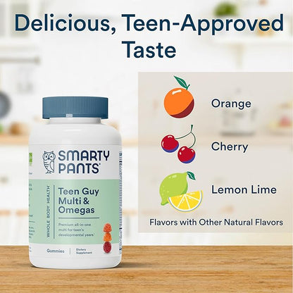 SmartyPants Teen Guy Formula, Daily Multivitamin Gummies: Vitamins C, B12, K, Zinc, & Biotin for Immune Support, Energy, Skin & Hair Support, Assorted Fruit Flavor, 120 Gummies (30 Day Supply)