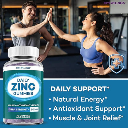 Zinc Gummies 50 mg, Daily Support, Immune System*, Enzyme Functions*, Natural Energy* - 70 Gummies, 35 Day Supply (1-Pack)