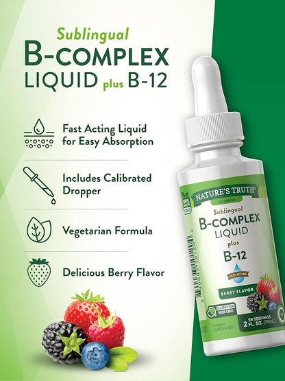 Nature's Truth Sublingual B Complex | with B12 | 2 Fluid Ounces | Berry Flavor | Vegetarian, Non-GMO & Gluten Free Supplement