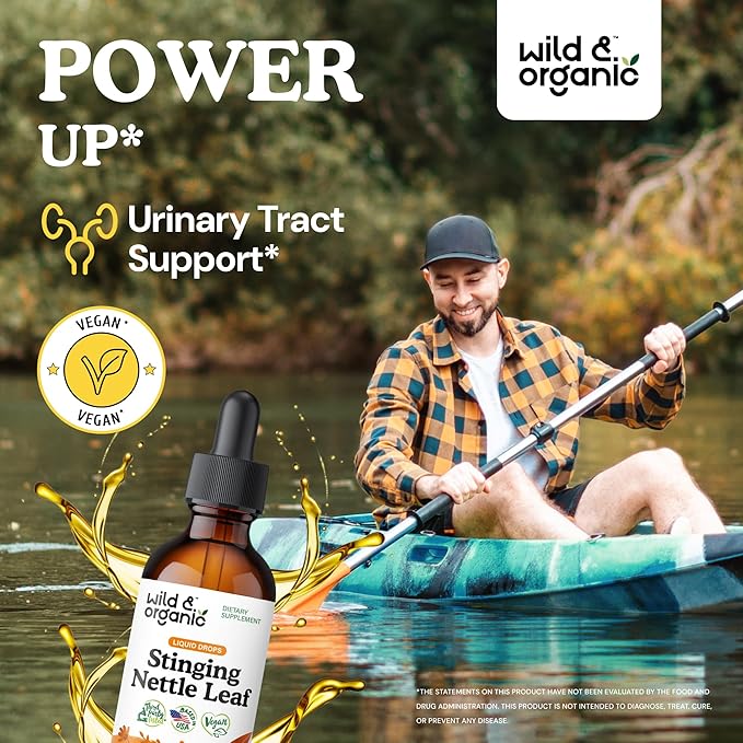 Wild & Organic Stinging Nettle Leaf Extract Drops - Urinary Tract Support - Liquid Stinging Nettle Supplement - Urtica Dioica Tincture - 2-Month Supply - Vegan, Sugar & Alcohol-Free - 2 fl oz