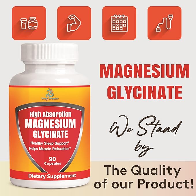 Pure Magnesium Glycinate Supplement - High Absorption, Vegan, Non-GMO Capsules for Stress Relief, Muscle, Nerve & Sleep Support, Energy Boost, Bone Health - Easy-to-Swallow - 90 Capsules
