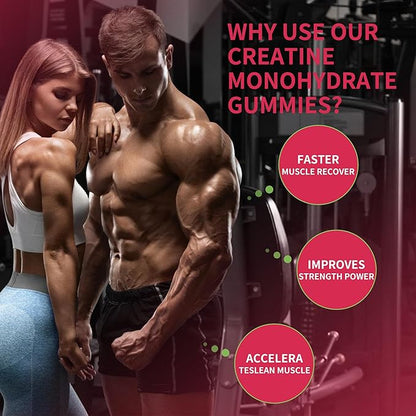 Creatine Monohydrate Gummies 5000mg for Men & Women, Chewables Creatine Monohydrate for Muscle Strength, Muscle Builder, Energy Boost, Pre-Workout Supplement(90 Count)-Strawberry Flavor