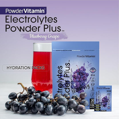Electrolytes Powder Plus, Keto, Blueberry Grape, Zero Sugar, 1000mg Potassium, 120mg Calcium, 120mg Magnesium, Non-GMO, Zero Calories, 30 Hydration Packets