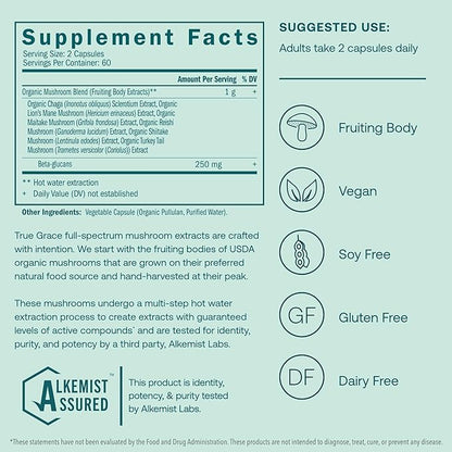 True Grace Mushroom Myco-Renew Blend Daily Immune Support - 120 Count Capsules - Organic