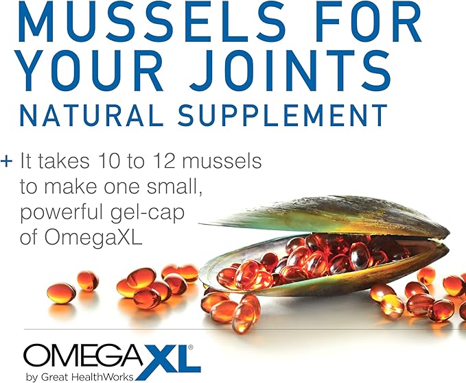 OmegaXL Joint Support Supplement - Natural Muscle Support, Green Lipped Mussel Oil, Soft Gel Pills, Drug-Free, 60 Count (2 Pack)