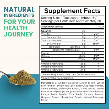 Atlantic Naturals Sea Moss 7-Day Cleanse Colon & Gut Detox - Juice Cleanse Support with Golden Flax Seeds, Psyllium Husk Senna Powder, Body Detox for Women & Men - Pineapple Flavor Mix Drink (14 oz)