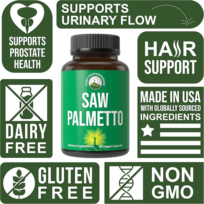 Peak Performance Saw Palmetto Capsules for Men and Women 1000mg All Natural Saw Palmetto Extract Pills. DHT Blocker Supplement for Hair Loss.