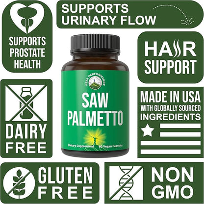 Peak Performance Saw Palmetto Capsules for Men and Women 1000mg All Natural Saw Palmetto Extract Pills. DHT Blocker Supplement for Hair Loss.