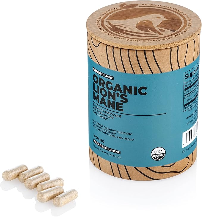Lions Mane Mushroom Organic Supplement (Hericium Extract) 200 Veggie Caps - Immune Support Supplement; Improve Cognitive Function + Promote Vitality, Protect Nerve Cells