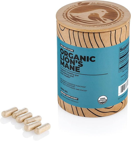 Lions Mane Mushroom Organic Supplement (Hericium Extract) 200 Veggie Caps - Immune Support Supplement; Improve Cognitive Function + Promote Vitality, Protect Nerve Cells