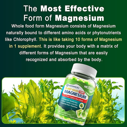 Organic Magnesium Gummies 500mg for Adults and Kids 7+ | Equivalent to 10 Forms of Magnesium | Plant-Based | Best Absorption | Gentle On Stomach |Supports Zzz & Relaxation,Brain,Muscle, Hēart, Bone