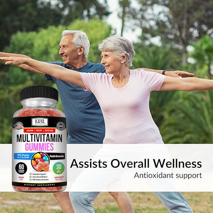 Kaya Naturals Adult Multi Vitamin Gummy, Biotin, Vitamin A, C & E, Including Zinc &Vitamin B-12, Folic Acid, Strawberry Flavor | Gluten-Free multivitamins Sweet Adult Gummies - 60 Gummies