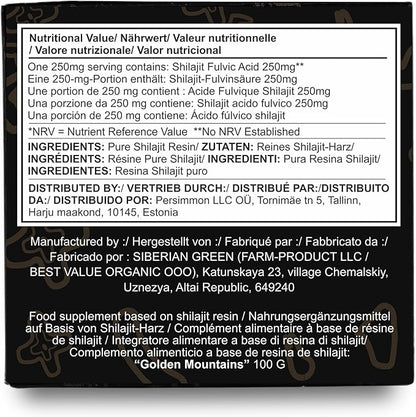 Pure Authentic Siberian Altai Golden Mountains Shilajit Resin 100g 3.53oz - Measuring Spoon – Quality & Safety Certificate in Each Box