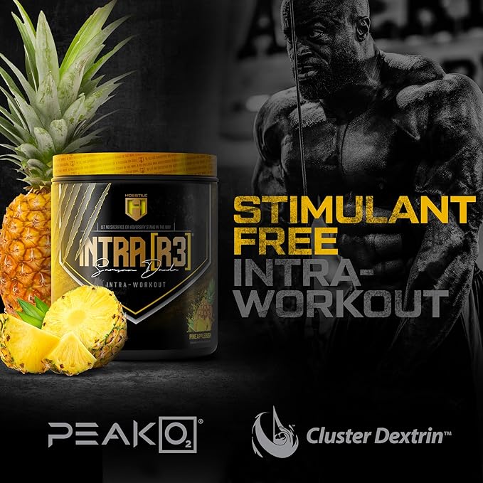HOSSTILE Intra[R3] Intra Workout Powder, Intra Workout Carb, EAA & BCAA Drink, Enhance Energy & Endurance, Improve Muscle Recovery, Build Lean Muscle, Pineapple Rush, 20 Servings