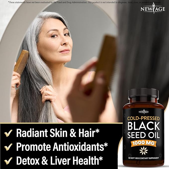 NEW AGE Black Seed Oil Softgel Capsules - Premium Cold-Pressed Nigella Sativa Producing Pure Black Cumin Seed Oil - Non-GMO & Vegetarian (120 Softgels)