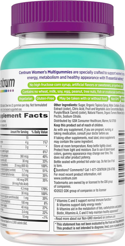 Centrum Women’s Multivitamin Gummies, Immune, Energy, Healthy Appearance Support, 100 Count, 50 Day Supply