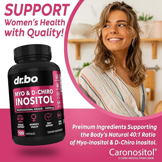 Myo-Inositol & D-Chiro Inositol Supplement Capsules - 40:1 Ratio Inositol Supplement for Women 2050mg with Vitamin B8 Pills - Natural Supplements for Female Women Support & Womens Health 120 Capsules