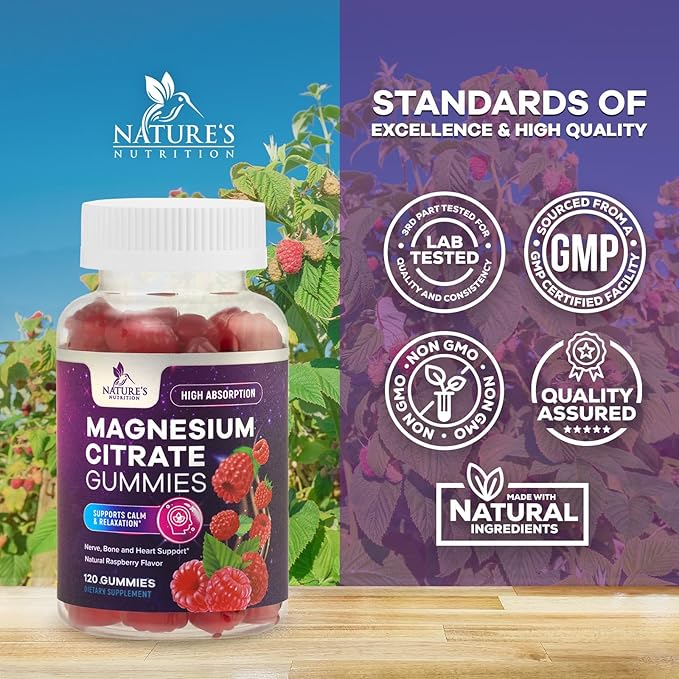 Magnesium Gummies Supplement - High Absorption Magnesium Citrate Supplement for Adults & Kids - Nature's Calm Magnesio Gummy Dietary Supplements for Bone, Muscle Health, Heart Support - 120 Gummies