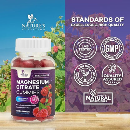 Magnesium Gummies Supplement - High Absorption Magnesium Citrate Supplement for Adults & Kids - Nature's Calm Magnesio Gummy Dietary Supplements for Bone, Muscle Health, Heart Support - 120 Gummies
