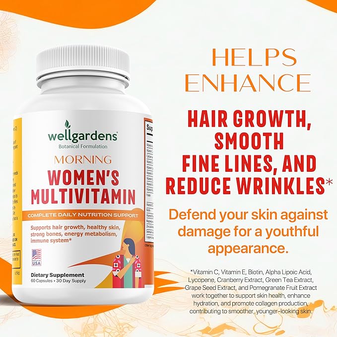 100% Pure Multivitamin for Women + Hair Growth Vitamins - Biotin, Vitamins, Minerals, Antioxidant Complex - Supports Hair Growth, Healthy Skin, Strong Bones, Immune System - Ages 18+ | 60 Capsules