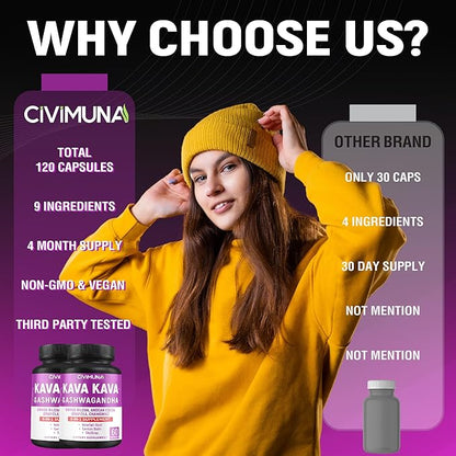 Kava Capsules with Kava, Ginkgo, Ashwagandha and More - 120 Capsules for 4 Months Supply (Pack of 2)