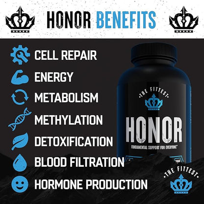 The Fittest Honor Supplement - Supports Energy, Collagen Production and Joint & Bone Health - Grass Fed Liver & Bone Marrow - 180 Capsules