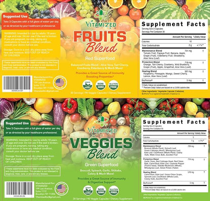 Fruits and Vegetables Supplements With BioPerine, Contains 38 Fruits & Vegetables Super Food Powder Supplements Formula For Overall Health & Nature Energy Boost for Adults Men & Women - Made in USA