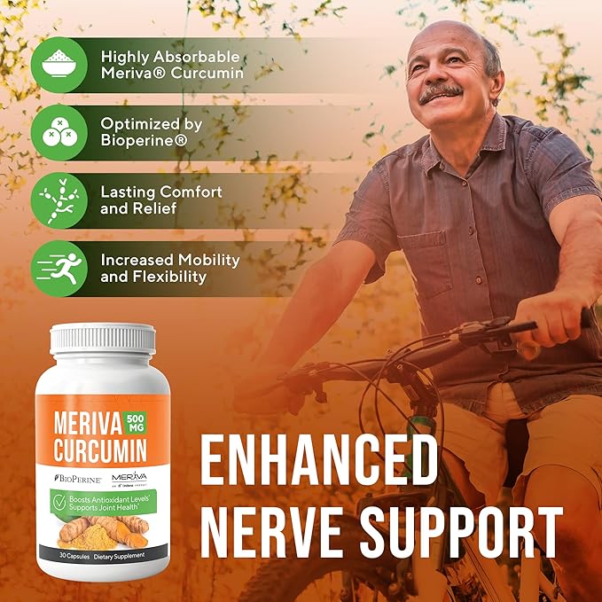 NERVE RENEW Meriva Curcumin 500mg with Bioperine Antioxidant Boost Nerve Support Supplement - 3 Pack